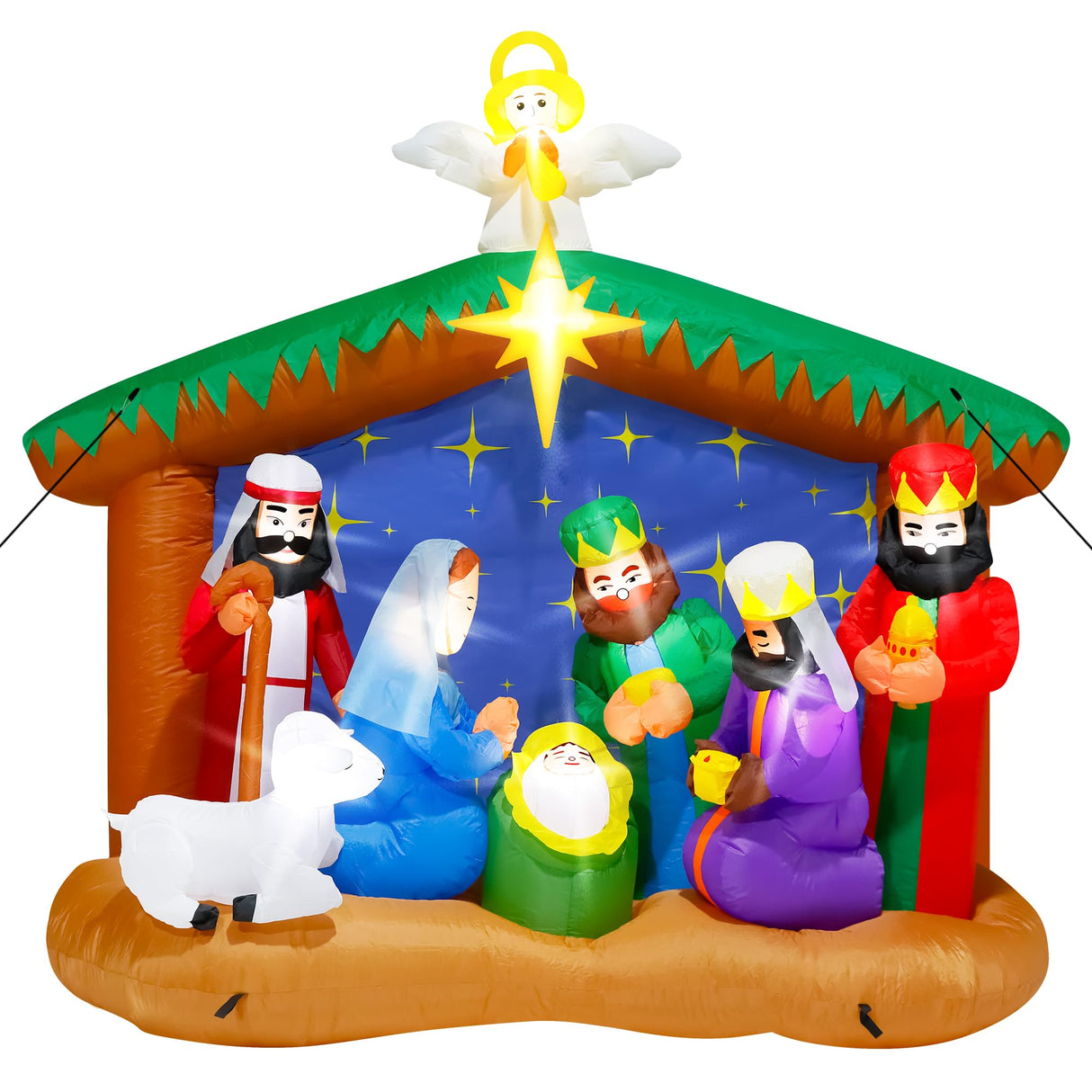 8FT Christmas Nativity Scene, LED Lighted Birth of Jesus Inflatable Decor for Xmas Yard Melisheer