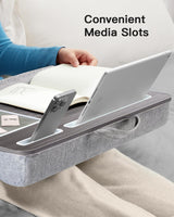 HUANUO Lap Desk - Fits up to 17 inches Laptop Desk, Built in Wrist Pad for Notebook, MacBook, Tablet, Lap Laptop Desk with Tablet, Pen & Phone Holder (Black Woodgrain) HUANUO