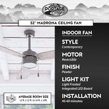 Portage Bay 51453 Madrona Ceiling Fan, 52, Gun Metal Portage Bay