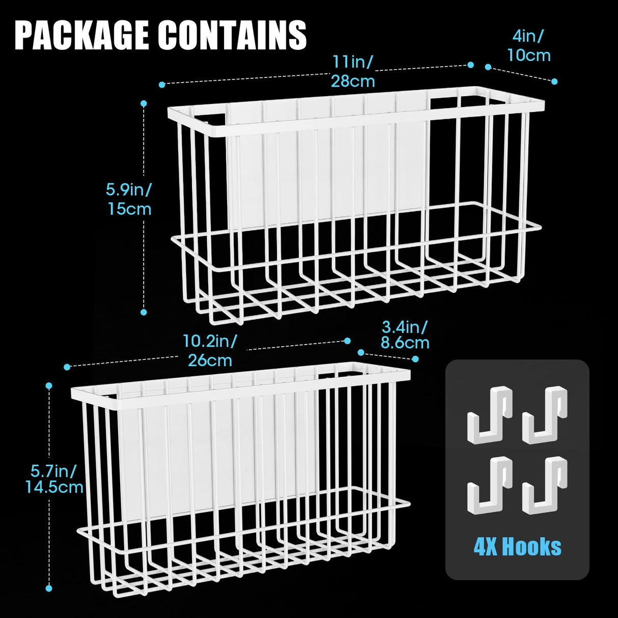 NiHome Magnetic Metal Basket Organizers, Dryer Ball Holder, 2PCS Medium & Small, Versatile Storage for Kitchen & Office Holds Up to 14 lbs, Easy Attach to Refrigerator or Any Magnetic Surface (White) NiHome