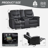 Consofa Reclining Loveseat with Console, Manual Loveseat Recliner Sofa, Wall Hugger Double Reclining Loveseat with Side Pockets & Cup Holders for Living Room, Office, Home Theater Consofa