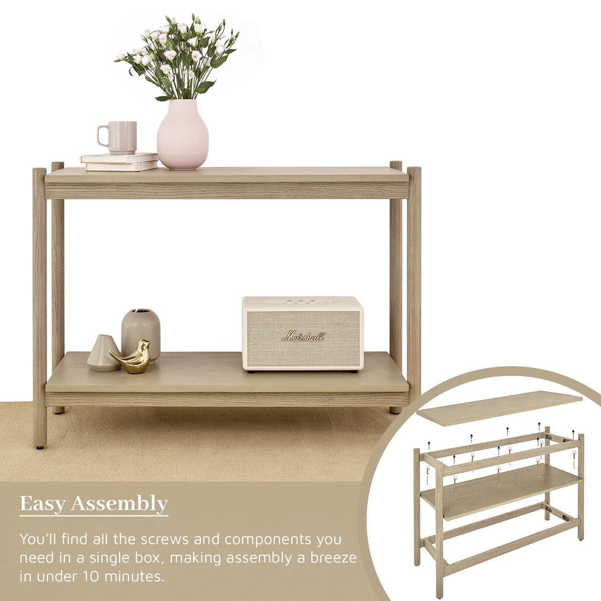 Bme Lyra Solid Wood Console Tables for Living Room - Entryway Table with 297lbs Distributed Load - Easy Assembly Sofa Tables, Light Grey Bme