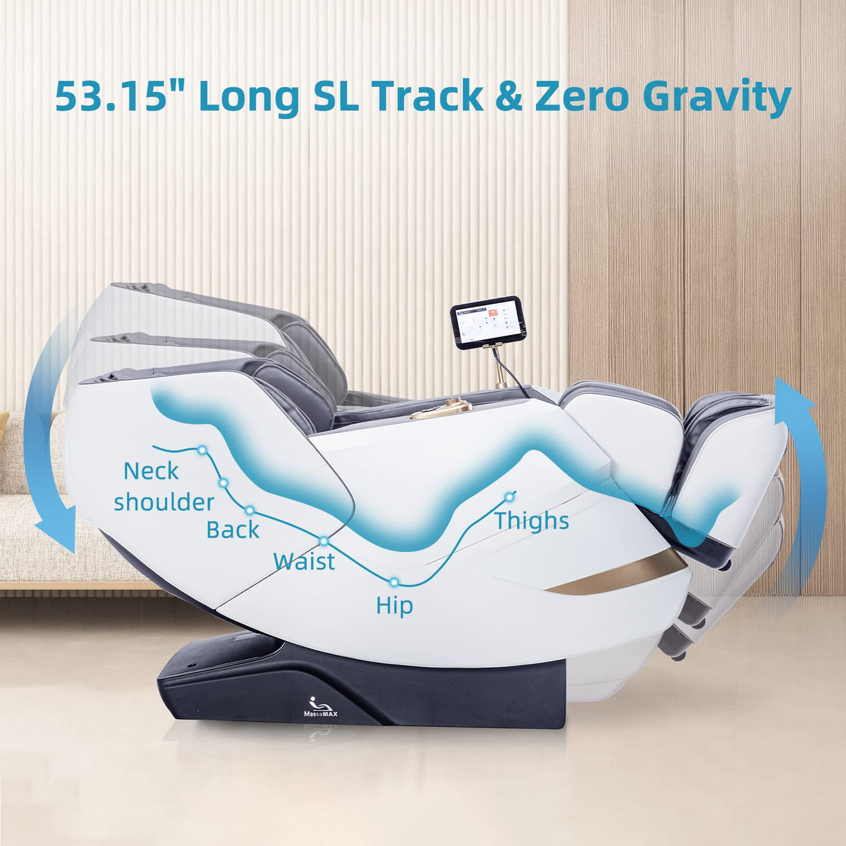 MassaMAX MT339 4D Massage Chair, Full Body Shiatsu Recliner with Electric Extendable Footrest, Zero Gravity, SL Track, Deep Yoga Stretch, 15 Modes, AI Voice Control, Foot Rollers, and Heating (White) MassaMAX