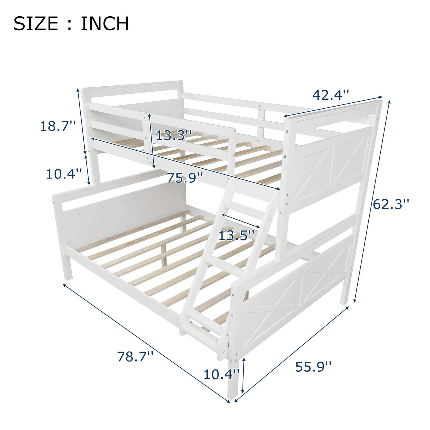 Merax Convertible Twin Over Full Bunk Bed with Ladder and Safety Guardrail in White - WoodArtSupply