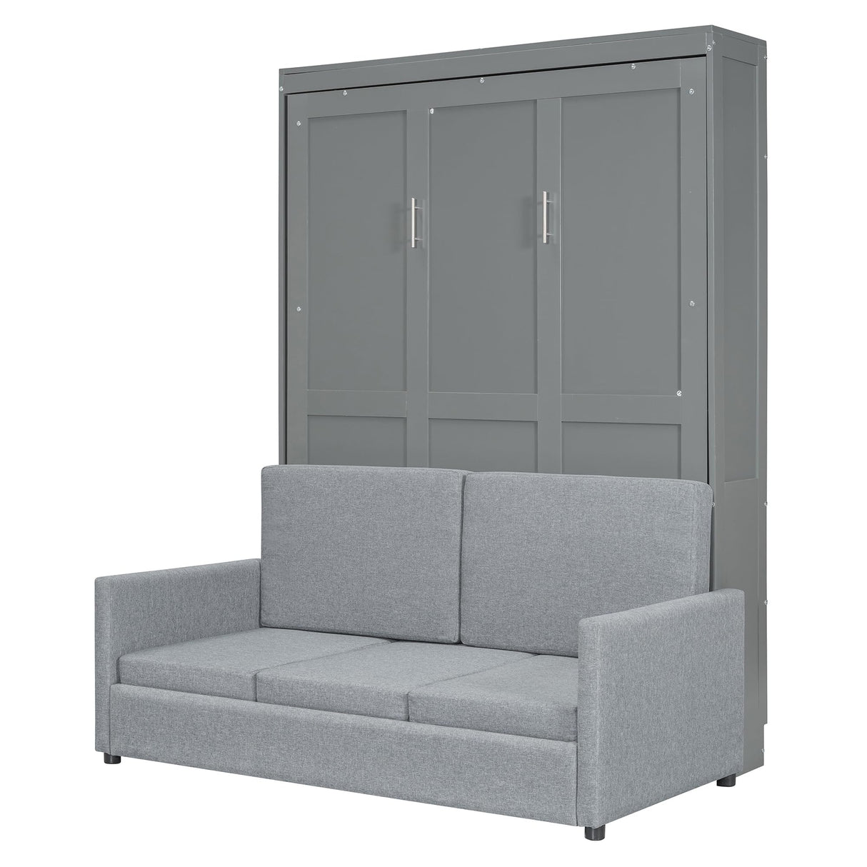 LZ LEISURE ZONE Full Size Murphy Bed, Wooden Full Murphy Bed with Cushion, Wall Bed with Sofa for Home Office or Small Room, Gray LZ LEISURE ZONE