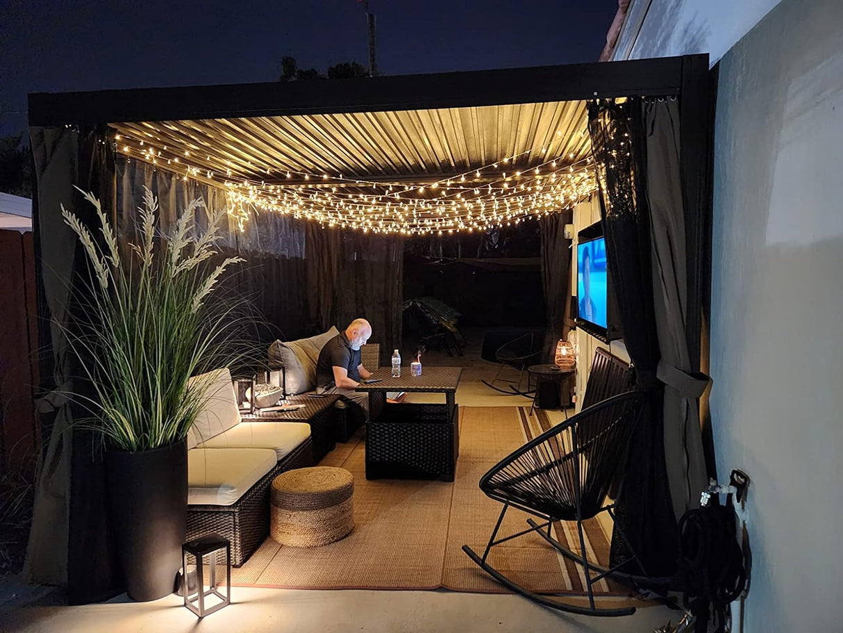 Domi Outdoor Louvered Pergola 12x16FT All Aluminum Structure,Patio Rainproof Pergola with Two Independently Adjustable Roof for Backyard Garden w/Curtains and Netting - Dark Brown domi outdoor living