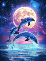 Bimkole 5D Diamond Art Kits for Adults Dolphin Moon, Full Drill Ocean Landscape DIY Rhinestone Embroidery Set Paint with Diamonds Art by Number Kits Cross Stitch Home Wall Craft Decoration (12x16in) Bimkole