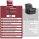 PELUMY Manual Recliner Chair with Heat & Vibration Massage, 360° Swivel Rocker Recliner with 155° Recline and Lumbar Heat, Compact Recliner for Living Room & Small Spaces (Breathable Leather, Red) PELUMY