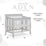 Dream On Me Aden 4-in-1 Convertible Mini Crib In Grey, Greenguard Gold Certified, Non-Toxic Finish, New Zealand Pinewood, With 3 Mattress Height Settings Dream On Me