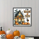 Pumpkin Bat Shop Diamond Art Kits for Adults, 5D Halloween Diamond Painting Kits for Adults Beginners, DIY Full Round Drill Diamond Dot Painting Gem Art Kits for Adult, Home Wall Decor 13.8x13.8 Inch VCLKDIY