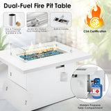 RADIATA 6 Person Large Modern Aluminum Outdoor Patio Furniture Set with Fireplace, 29" Wide Deep Seating, U Shaped Combo Sectional Couch, Water Resistant Conversation Set for Backyard Terrace, White RADIATA