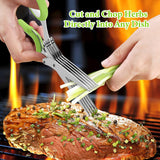 Herb Scissors, Kitchen Herb Shears Cutter with 5 Blades and Cover, Sharp Dishwasher Safe Kitchen Gadget – Green JOFUYU