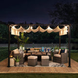 Sunjoy Outdoor Pergola 9 x 12 ft. Patio Black Steel Frame Pergola with Retractable Beige Canopy Shade for Backyard, Garden Activities Sunjoy