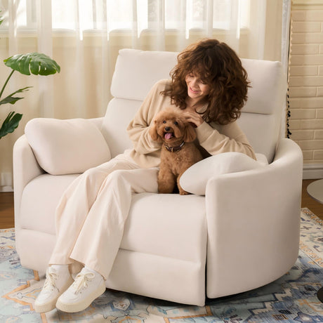 FLEXISPOT Mochi Oversized 54" Power Recliner Chair for Big and Tall Adults, Chenille Fabric Electric Recliner with USB & Type-C Ports, Wide Single Sofa with Pillows for Living Room & Bedroom, Beige FLEXISPOT