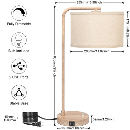 Farmhouse Table Lamp, Fully Dimmable Bedisde Lamp with Dual USB Charging Ports, Modern Nightstand Lamp, Tall Table Lamp Desk Reading Lamp for Living Room, Bedroom, Office, 9W LED Bulb Include - WoodArtSupply