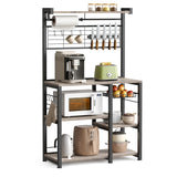 VASAGLE Greige and Black Bakers Rack with Magnetic Knife Holder, Paper Towel Holder, Wire Basket, and 8 Hooks for Organised Kitchen Storage VASAGLE