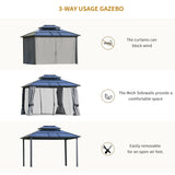 Outsunny 10' x 12' Hardtop Gazebo Canopy with Polycarbonate Roof, Aluminum Frame, Permanent Pavilion Outdoor Gazebo with Netting, for Patio, Garden, Backyard, Deck, Lawn, Light Gray Outsunny