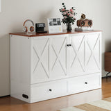 Mjkone Murphy Bed, Full Size Cabinet Bed with Tri-Folding Memory Foam Mattress, 2 Storage Drawers, Murphy Chest Beds with Built-in Charging Station for Living Room Home Office, Easy Assembly (White) Mjkone