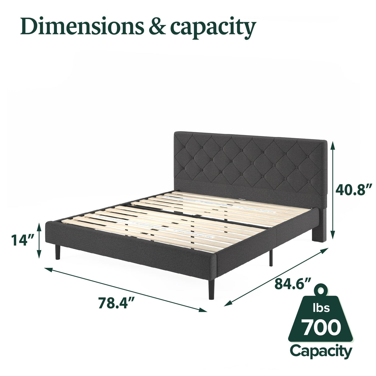 ZINUS King Shalini Upholstered Platform Bed Frame with Headboard [New WonderBox(TM) Version], Wooden Slat Support, No Box Spring Needed, Easy Assembly, Eco Friendly Packaging, Dark Grey ZINUS