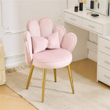 VINGLI Petal Makeup Vanity Chair with Back,Flower Cute Girls Desk Chair Comfy No Wheels,Modern Dining Chair,Small Accent Chair with Adustable Gold Legs&Bow Pillow for Home Office,Bedroom,Velvet,Pink VINGLI