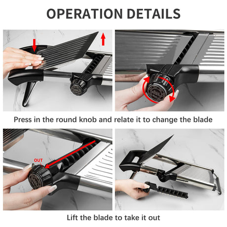 VEKAYA Mandoline Slicer,Mandoline Food Slicer for Kitchen,Mandolin,Potato Slicer,Vegetable Chopper,Adjustable Stainless Steel Veggie Onion Tomato Julienne Cutter with Cut-Resistant Gloves VEKAYA
