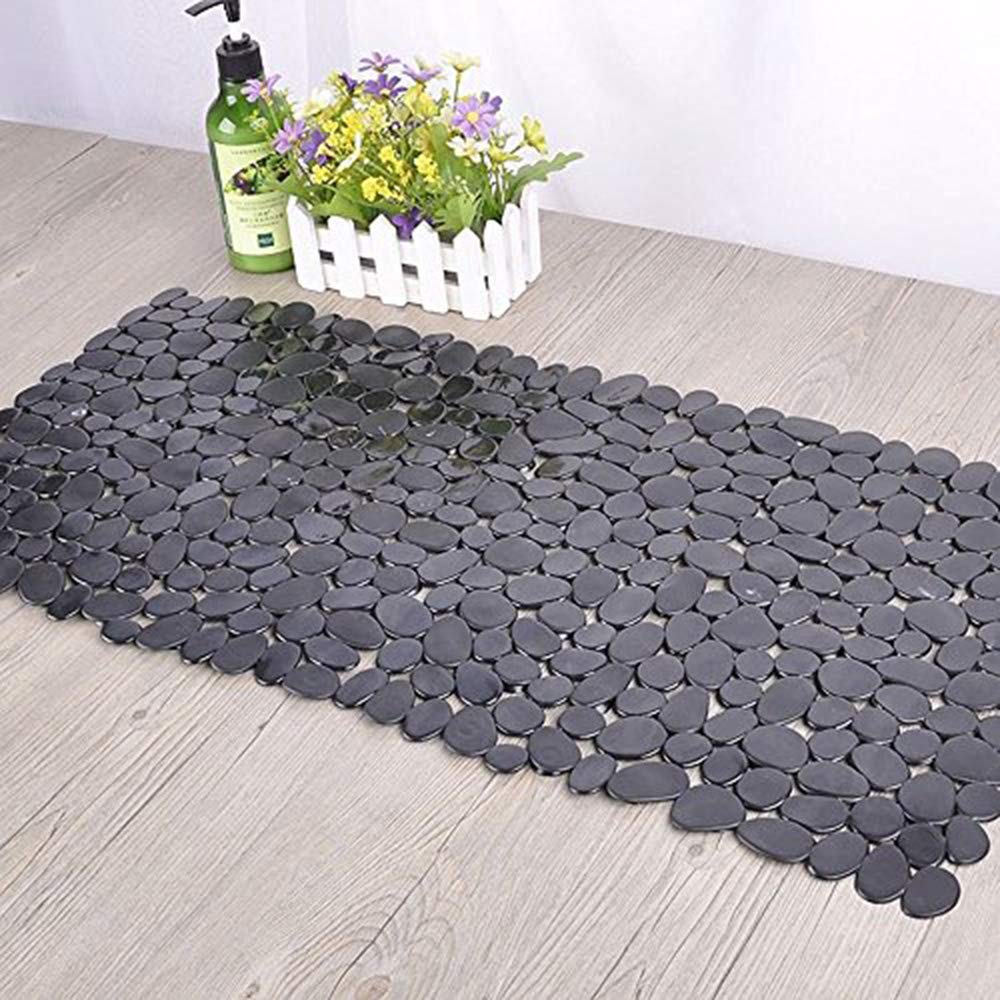 SONGZIMING Non-Slip Pebble Bathtub Mat Black 16 W x 35 L Inches (for Smooth/Non-Textured Tubs Only) Safe Shower Mat with Drain Holes, Suction Cups for Bathroom SONGZIMING