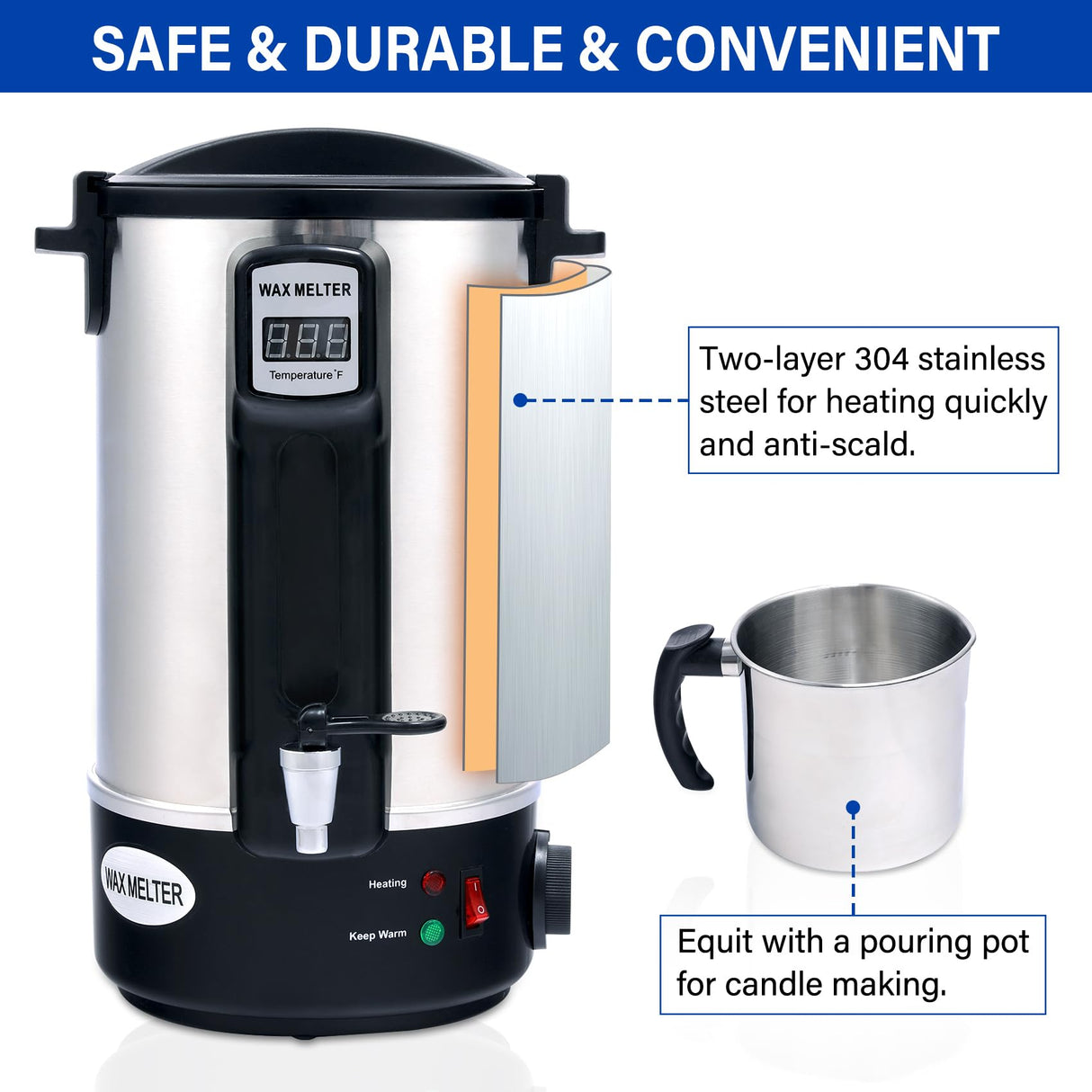 TCFUNDY Candle Making Wax Melting Pot 8.45Qts/17Lbs, Electric Non-Stick Candle Wax Melter Pot 8L, DIY Candle Making Kit for Adults, Soy Wax and Beeswax Candle Maker TCFUNDY