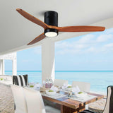 KAPOEFAN 52 Inch Flush Mount Wood Ceiling Fan with Lights, Low Profile Ceiling Fan with Light and Remote Control, Outdoor Wooden Fan DC Motor 6 Speeds 8H Timer for Farmhouse Patio KAPOEFAN