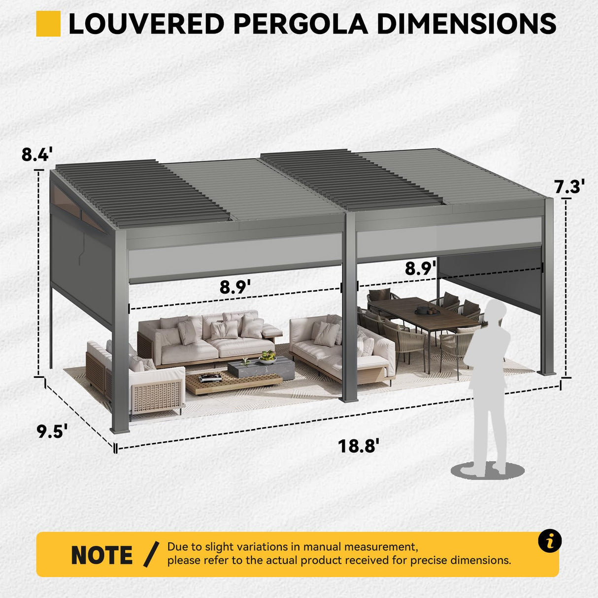 MELLCOM Louvered Pergola with Screen 10x20, Wall-Mounted Adjustable Pergola, Lean to Aluminum Gazebo with 4 Pull-Down Screen Sides and Adjustable Roof for Backyard, Dark Gray MELLCOM