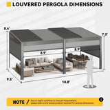 MELLCOM Louvered Pergola with Screen 10x20, Wall-Mounted Adjustable Pergola, Lean to Aluminum Gazebo with 4 Pull-Down Screen Sides and Adjustable Roof for Backyard, Dark Gray MELLCOM