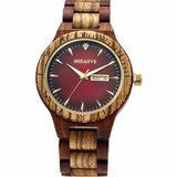MIEASVE Handmade Wood Watches for Men Red Dial Lightweight Analog Quartz Wooden Watch Adjusted Band MIEASVE