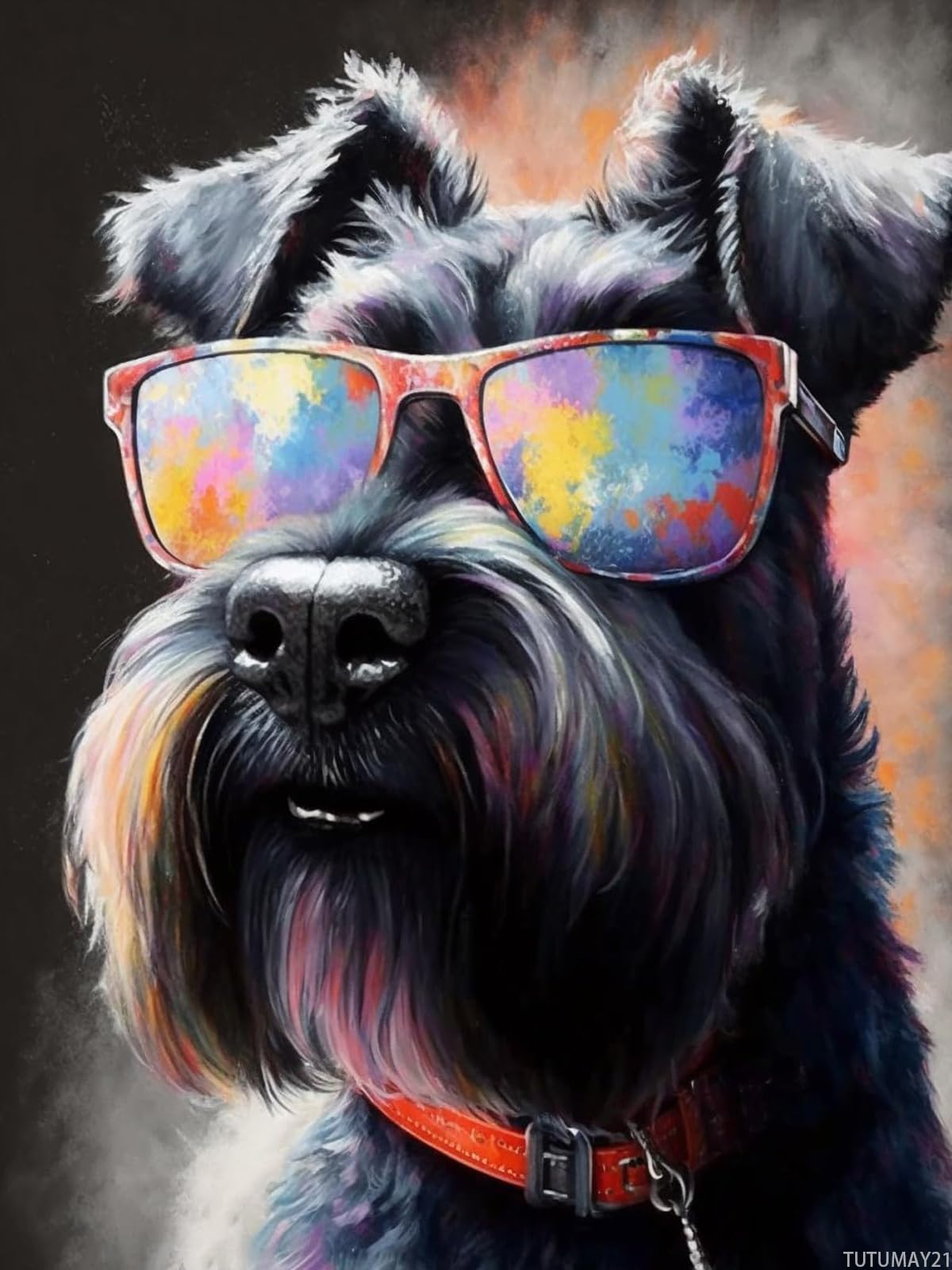 TUTUMAY21 Dog with Sunglass Diamond Painting DIY 5D Kit, Crystal Rhinestone Cute Animals Diamond Painting Giant Schnauzer Gemstone Wall Art Home Decoration, Gifts for Craft Lovers 12x16 inch TUTUMAY21