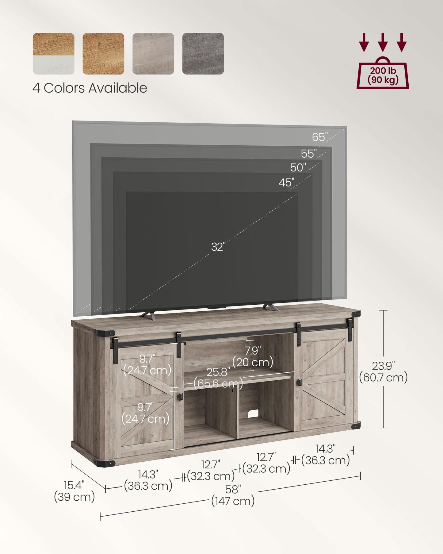 VASAGLE TV Stand for TVs up to 65 Inches, Farmhouse Entertainment Center with Sliding Barn Doors, TV Console Table for Living Room, Heather Greige ULTV324K02