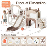 Mloong 12 in 1 Toddler Slide and Swing Set, Kids Slide for Toddlers 1-3 Years Old Baby, Indoor Outdoor with Basketball Hoop Drawing Golf for Kids Easy Assembly(Beige & Rosy Brown)(82×67×41in) mloong