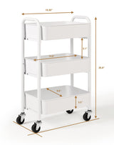 SunnyPoint 3-Tier Delicate Compact Rolling Metal Storage Organizer - Mobile Utility Cart Kitchen/Under Desk Cart with Caster Wheels (WHT, Compact (15.5" X 26.8" X 10.27")) SunnyPoint