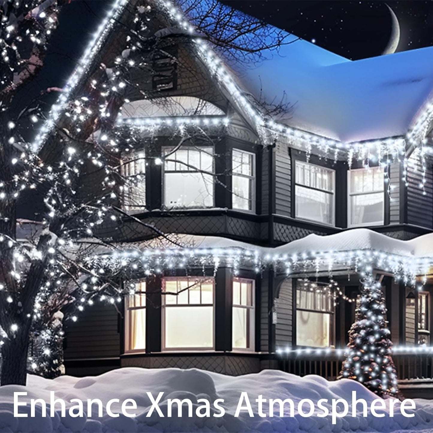 403 FT 1000 LED Christmas Lights Outdoor Decorations Super Long Fairy Lights Waterproof 8 Modes Timer Clear Wire String Lights for Outside House Tree Patio Yard Wedding Party Holiday-Cool White