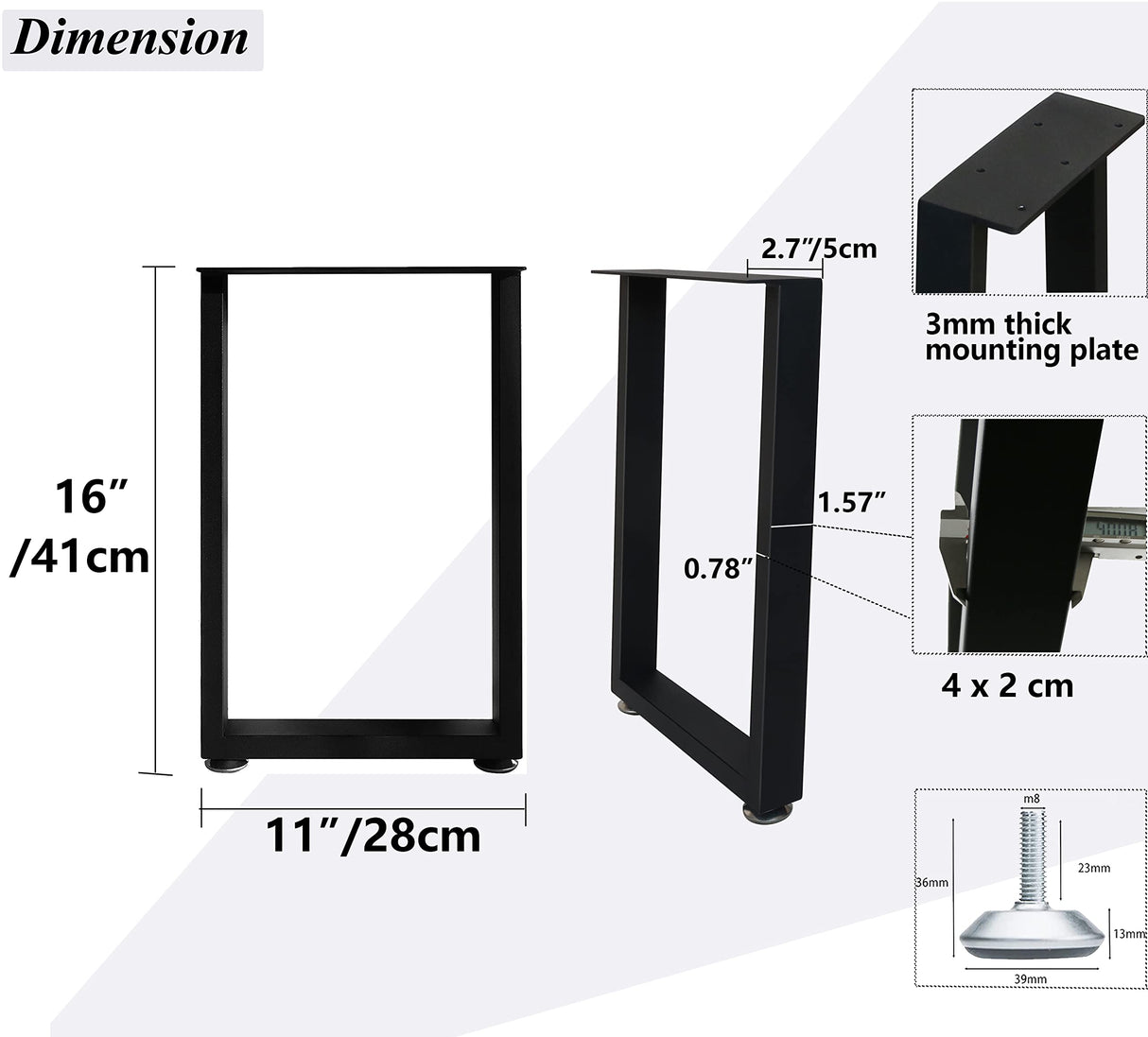 Luffioner 16” Bench Legs,Metal Table Legs Heavy Duty Furniture Legs 16",Coffee Table Legs Side Table Legs,16”Height 11”Wide,Set of 2 Luffioner