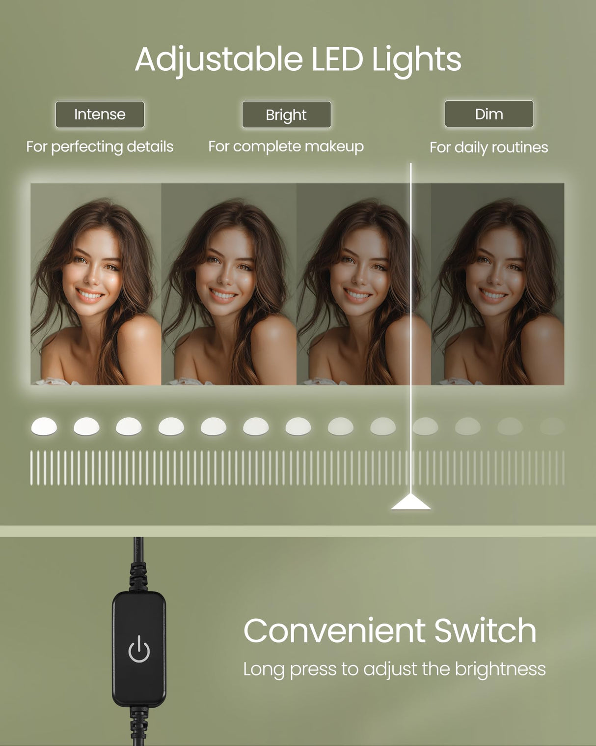 VASAGLE Vanity Desk with Mirror and Lights, Makeup Vanity with Upholstered Vanity Stool, 9 Dimmable LED Lights, 3 Compartments, 2 Drawers, for Bedroom, Ink Black URDT129B01 VASAGLE