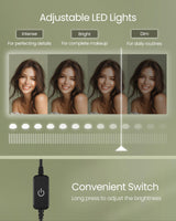 VASAGLE Vanity Desk with Mirror and Lights, Makeup Vanity with Upholstered Vanity Stool, 9 Dimmable LED Lights, 3 Compartments, 2 Drawers, for Bedroom, Ink Black URDT129B01 VASAGLE