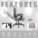 Dowinx Gaming Chair Fabric with Pocket Spring Cushion, Massage Game Chair Cloth with Headrest, Ergonomic Computer Chair with Footrest 290LBS, Pink and Grey Dowinx