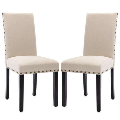 GOTMINSI Upholstered Dining Chairs with Nailhead Trim,Set of 2 Fabric Parsons Dining Chairs with Solid Wood Legs, Kitchen Chairs for Vintage Style and Modern Decoration (Beige) GOTMINSI
