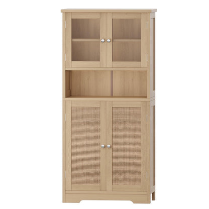 Irontar Rattan Bathroom Storage Cabinet, Bathroom Cabinet with Open Shelf, Large Display Cabinet with Rattan Doors, Kitchen Pantry Cabinet, 23.6 x 11.8 x 50.4 Inches, Natural CWG006M - WoodArtSupply