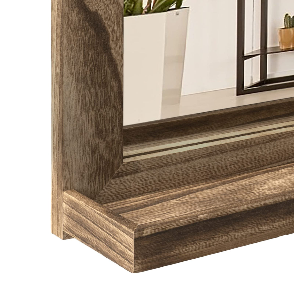Emfogo Wall Mirror with Shelf, 20 x 16 inch Farmhouse Decor Wall Mirror Hanging for Bathroom, Vanity, Bedroom, Entryway, Living Room (Rustic Brown) Emfogo