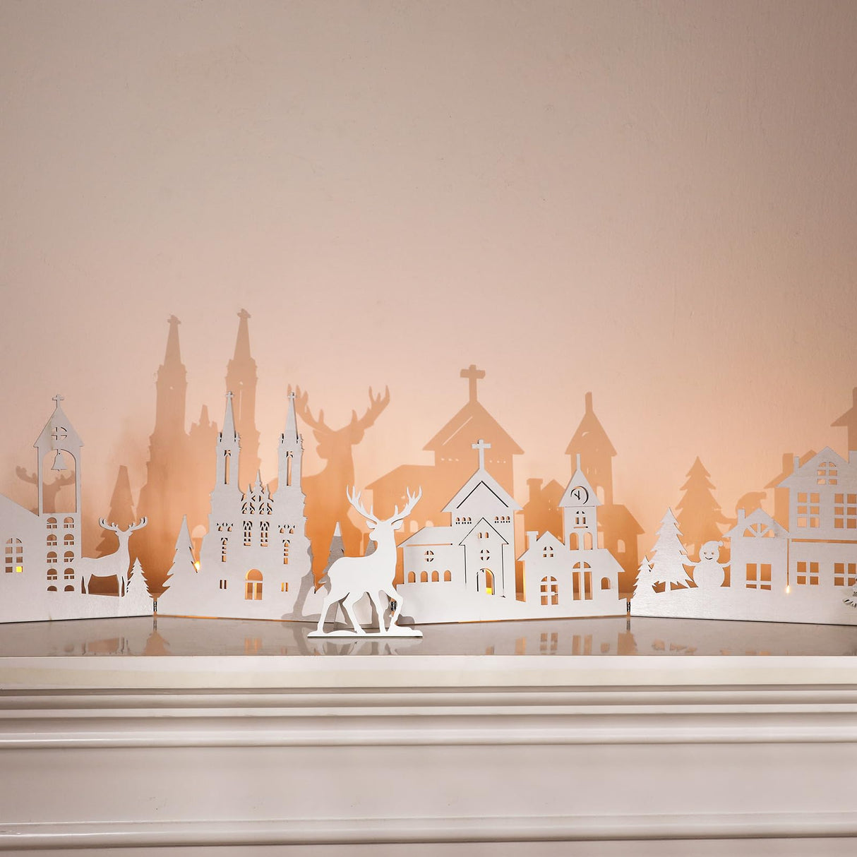 Colingmill 32 Inch Christmas Tabletop Decoration Wooden Christmas Themed White Church Christmas Tree and elk Signs Farmhouse Centerpiece Decor for Home Kitchen Table Shelf Decor Colingmill