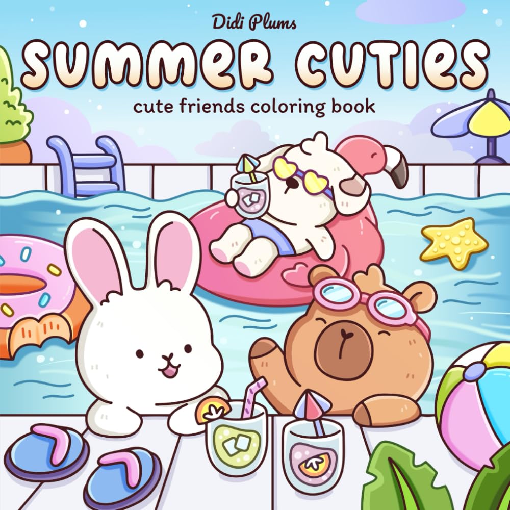 Summer Cuties: Cute Coloring Book for Adults & Teens Featuring Adorable Animal Friends in Cozy Summer Scenes for Relaxation WoodArtSupply
