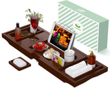 Bathtub Caddy Tray for Tub, Foldable Bamboo Bath Table Tray with Book and Wine Glass Holder, Expandable Bathroom Accessories with Free Soap Dish Suitable for Luxury Spa or Reading, Brown Artmalle