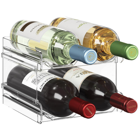 Lifewit Plastic Stackable Wine Rack for Refrigerator, Cabinet, Countertop,Wine Bottle Holder, Water Bottle Organizer for Fridge, Pantry, Hold 4 Bottles Lifewit