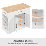 Yaheetech Rolling Kitchen Island Cart with 3 Drawers, Kitchen Storage Cabinet on Wheels with Open Shelves and Inner Adjustable Shelves for Dining Room/Living Room, Thicker Rubberwood Top, White Yaheetech