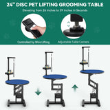 YITAHOME 24" Electric Lift Dog Grooming Table, Rotating Desktop Grooming Table for Dogs at Home, Adjustable Overhead Arm & Tools Organizer Pet Grooming Station for Small Dogs Cats, Blue YITAHOME