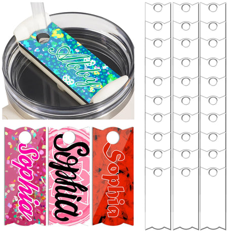 ToBeAce 30 Pcs Sublimation Hardboard Name Plate Blanks Topper for Stanley Tumblers 30 20 oz Cup Lid H2.0, MDF Personalized Name Tag for Customized Tumblers with Handle, Rec Round Hole (NOT 40) ToBeAce